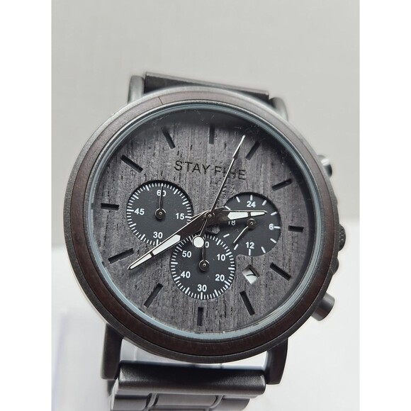 Stay Fine Wood Chronograph Quartz Brown Dial Date Bracelet New Battery Men Watch - Picture 4 of 12